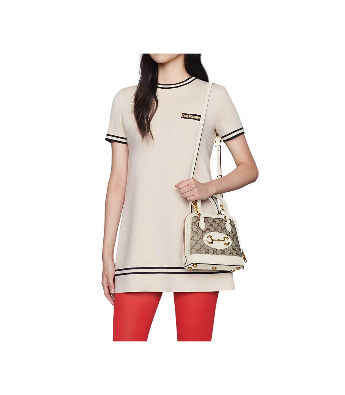 Gucci Horsebit 1955 Mini Top Handle Bag In White GG Supreme Canvas 20cm/ 7.9in