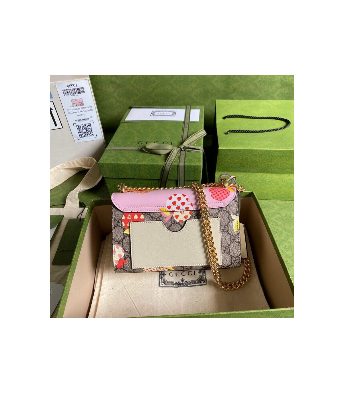 Gucci Padlock Heart Apple Pattern Small Shoulder Bag Pink