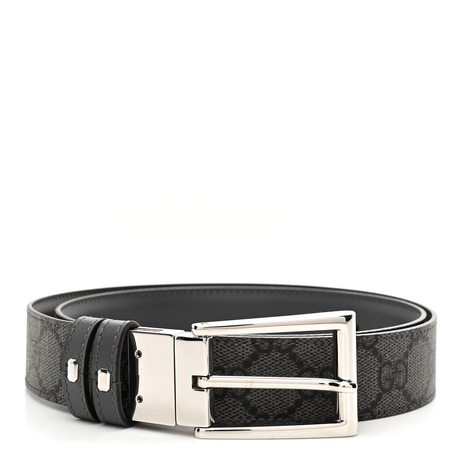 Selleria Calfskin GG Supreme Monogram Reversible Belt 80 32 Graphite Grey Black