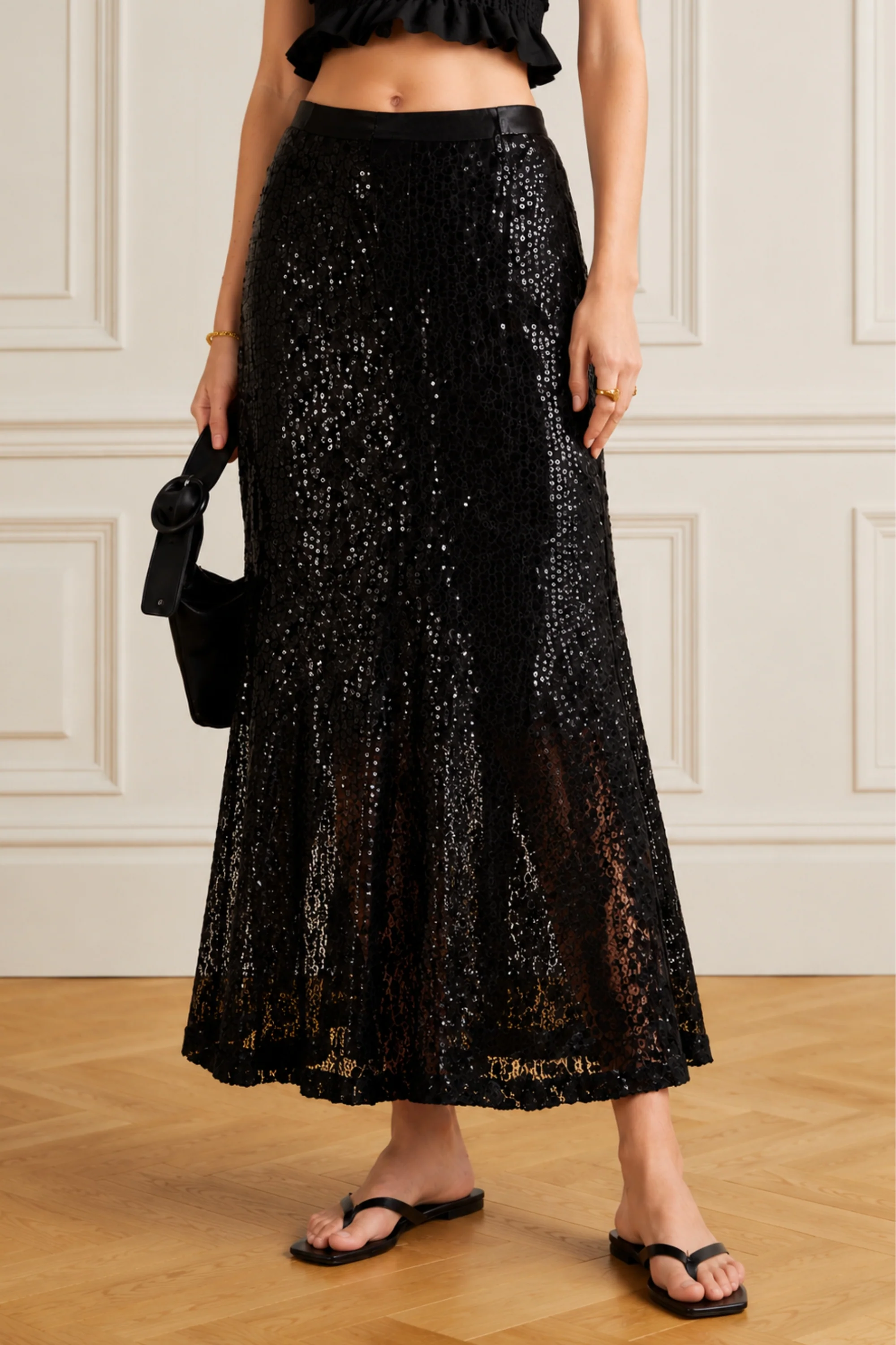 Noir Sequin Lace Skirt