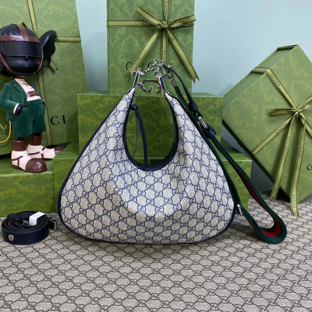 Gucci GG Supreme Attache Medium Shoulder Bag Blue