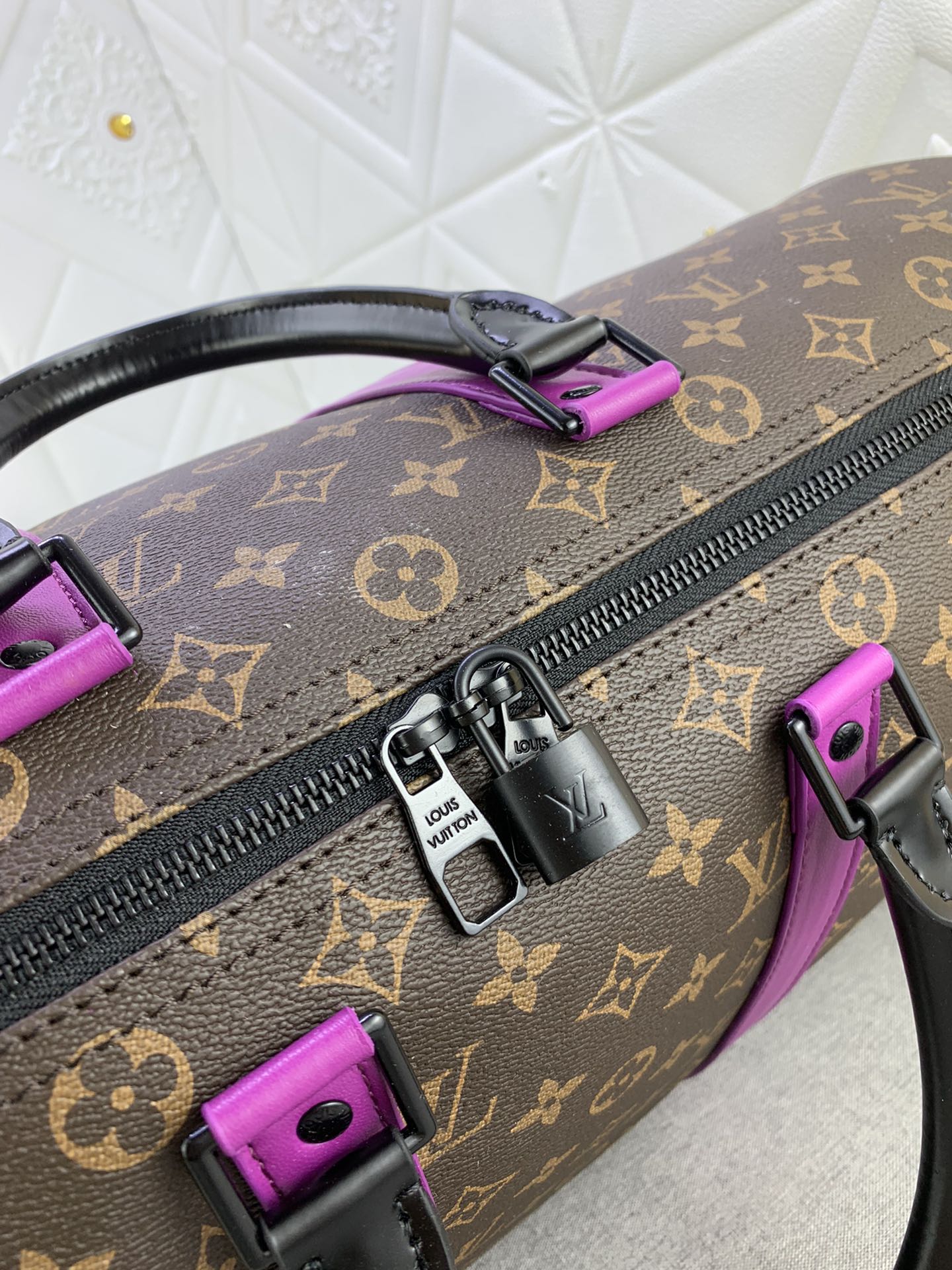 Louis Vuitton Keepall Bandouli Re 50 Brown And Purple Line Macassar Canvasm46257