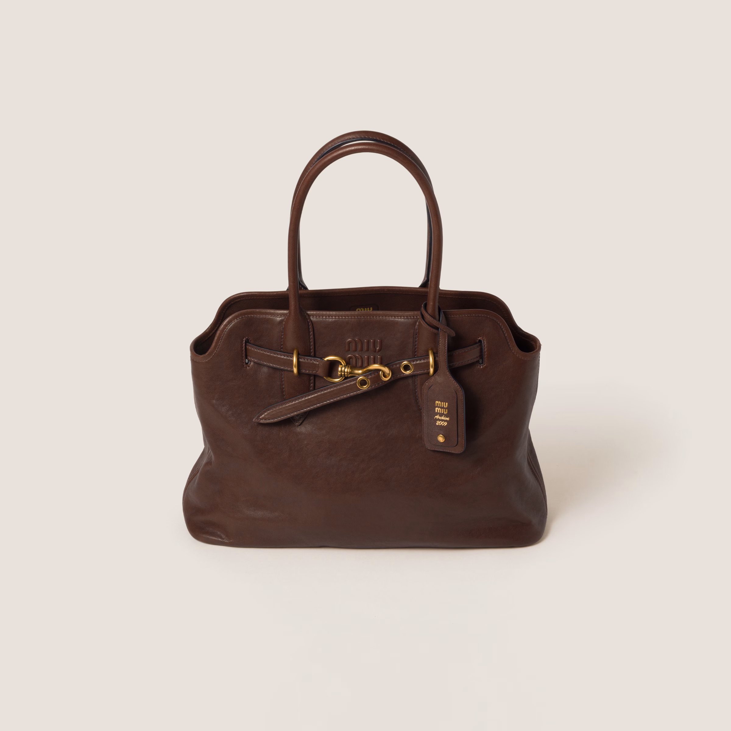 Miu Miu Aventure nappa leather bag-Briarwood Brown