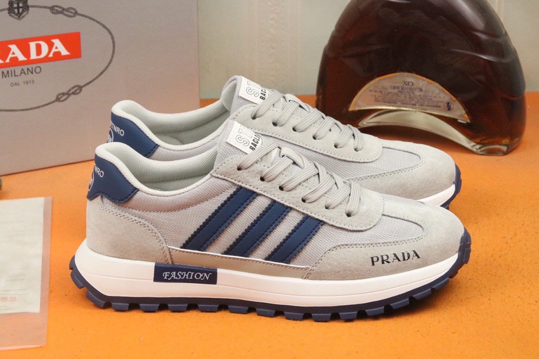 Prada Men?S Sneakers Suede With Stripe Blue