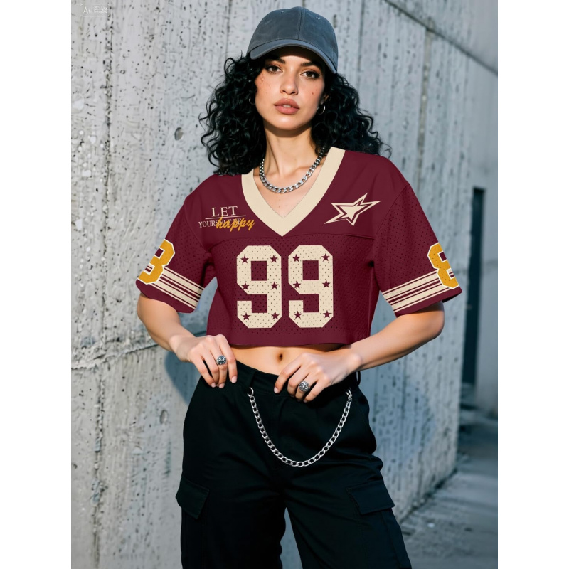 Crop Top Jersey Shirts for Women Y2k Hip Hop Graphic