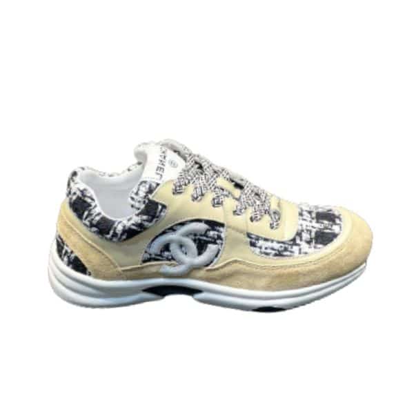 Chanel Coton Tweed Suede Calfskin Sneakers Black