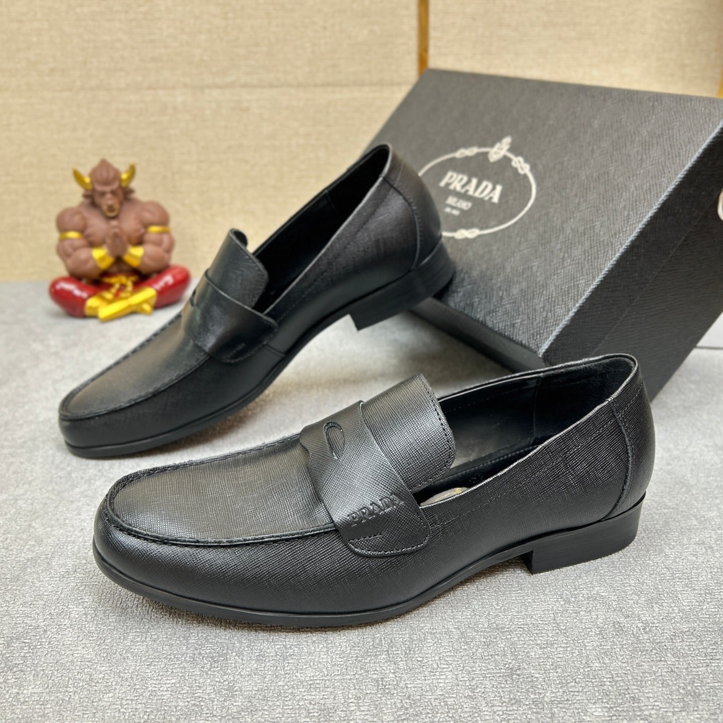 Prada Saffiano Leather Penny Loafers Black