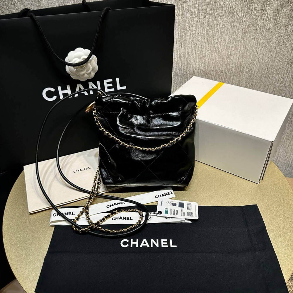 Chanel 22 Mini Bag Shiny Crumpled Calfskin with Pearl Chain
