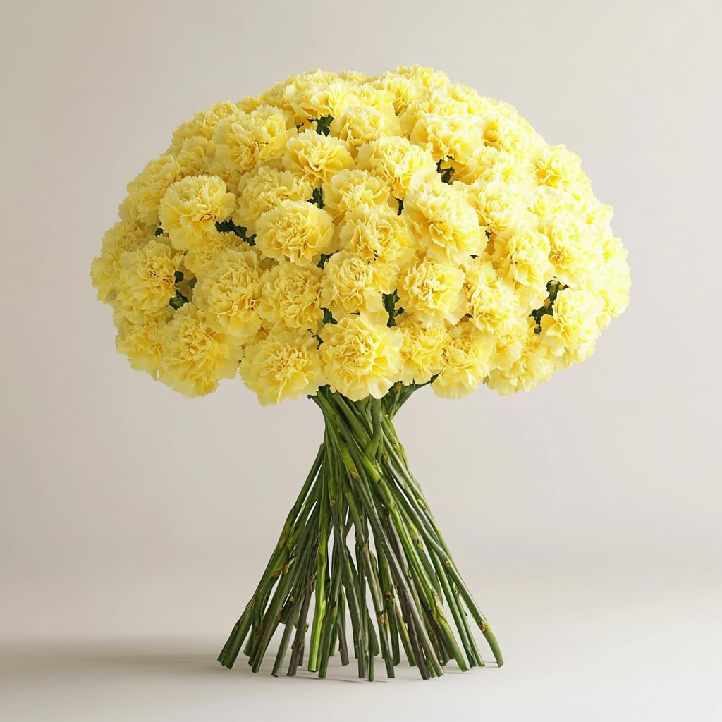GlobalRose 100 Yellow Carnation Flowers - Responsibly Sourced Carnations Fresh Flowers - Hand-Picked Fresh Bouquet for Graduation, Anniversary, Birthday & Special Occasions (4 Bunches of 25 Stems)