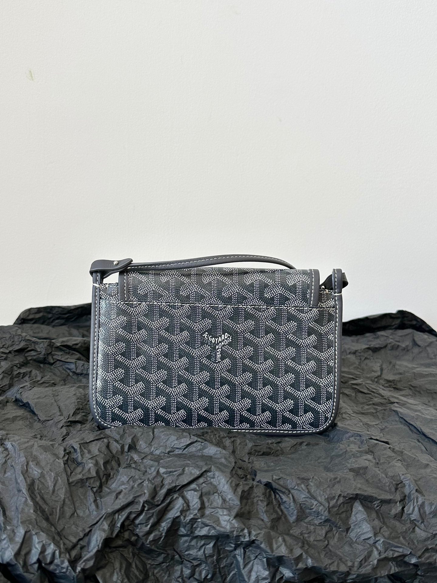Goyard Plumet Pocket Wallet 20 Cm Grey Black Goyardine Canvas And Lambskin Trim