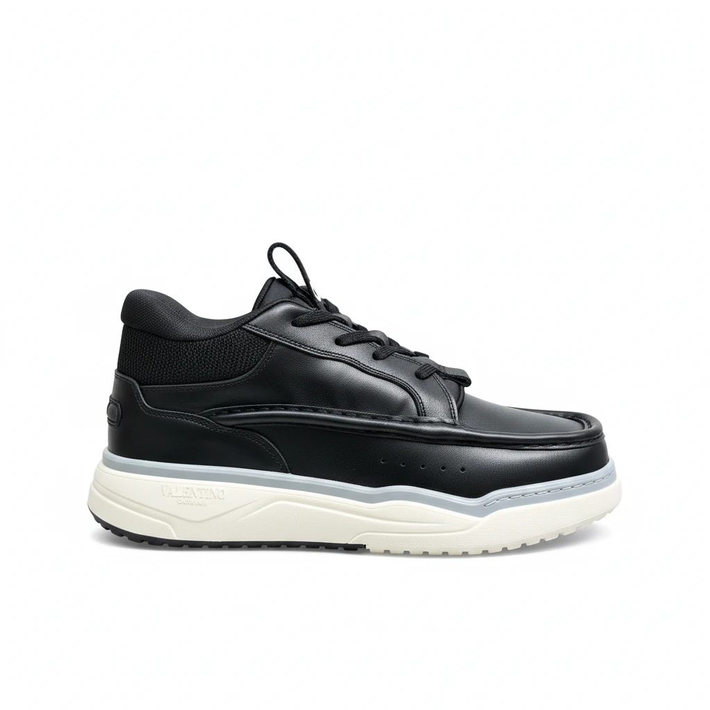 VALENTINO CALFSKIN LEATHER MID-TOP RUNBOOT SNEAKER