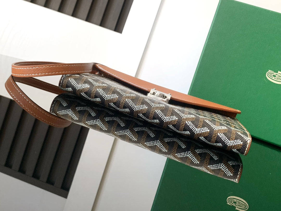 Goyard Chypre Wallet-Pouch 21 Cm Black Goyardine Canvas And Tan Calfskin
