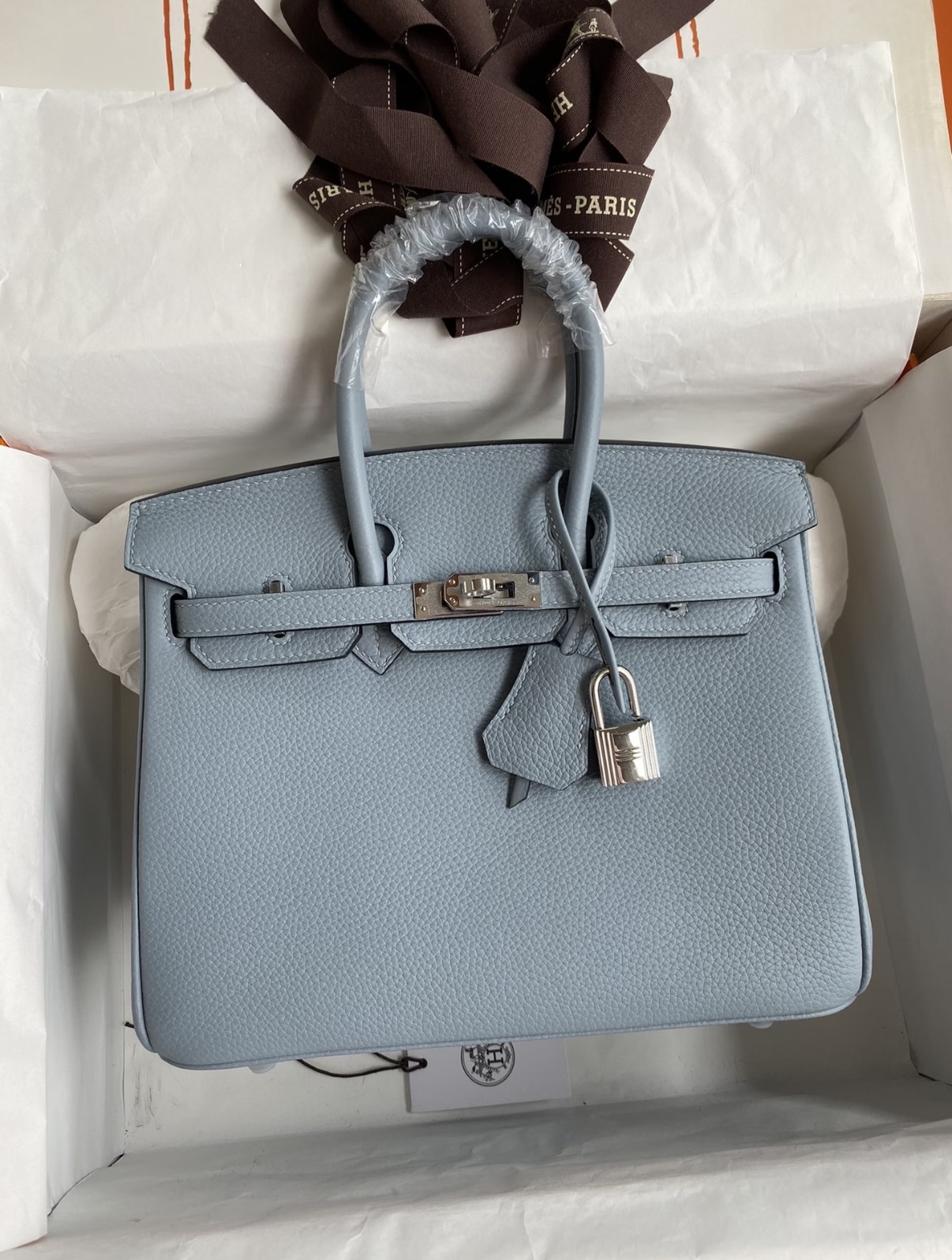 Birkin 25-30 linen blue silver buckle Custom