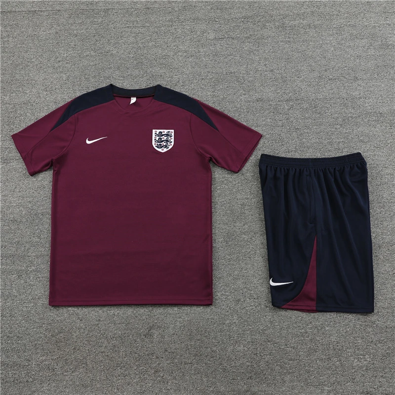24-25-Short-sleeved training suit England maroon
