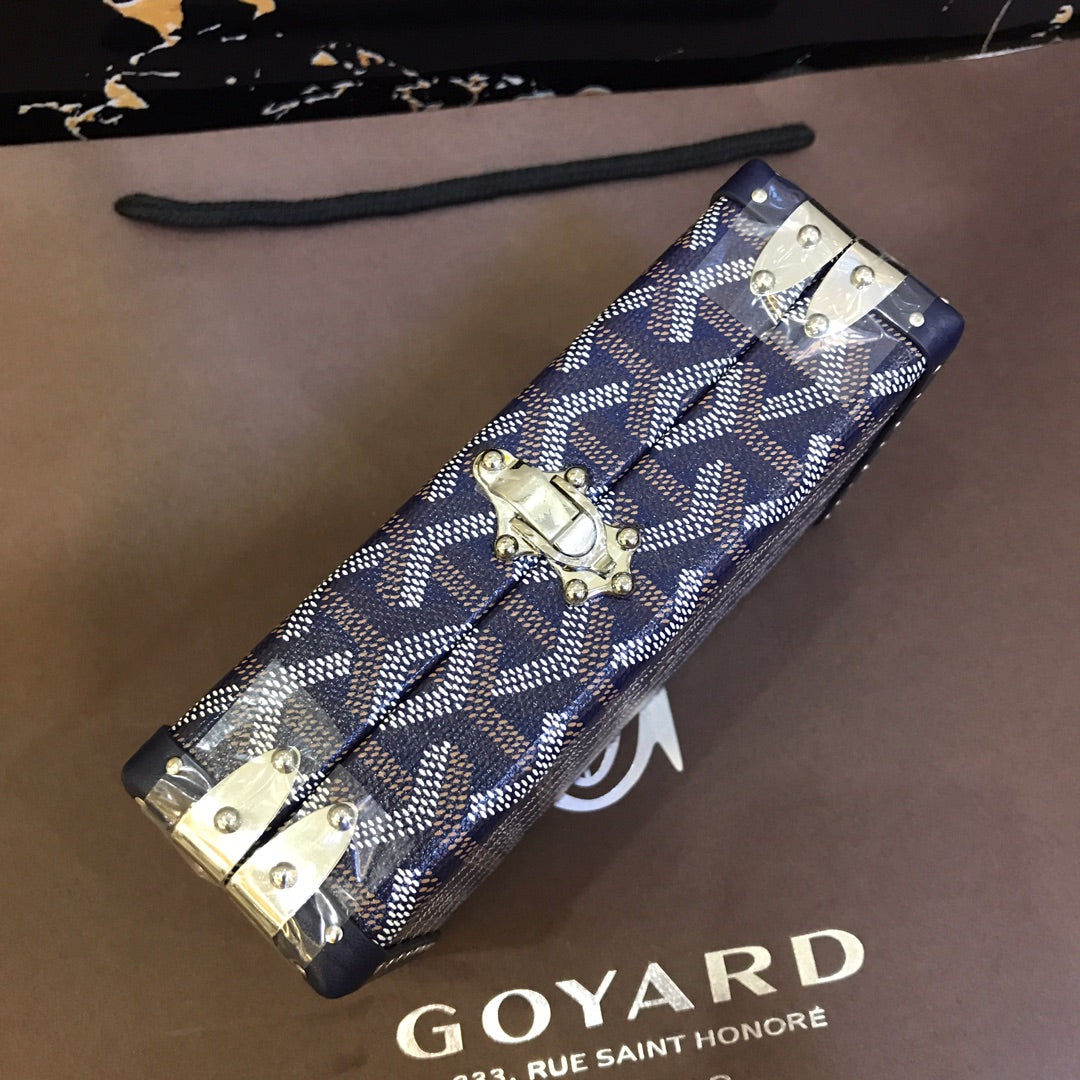 Goyard Minaudiere Trunk Bag 17Cm Navy Blue Canvas