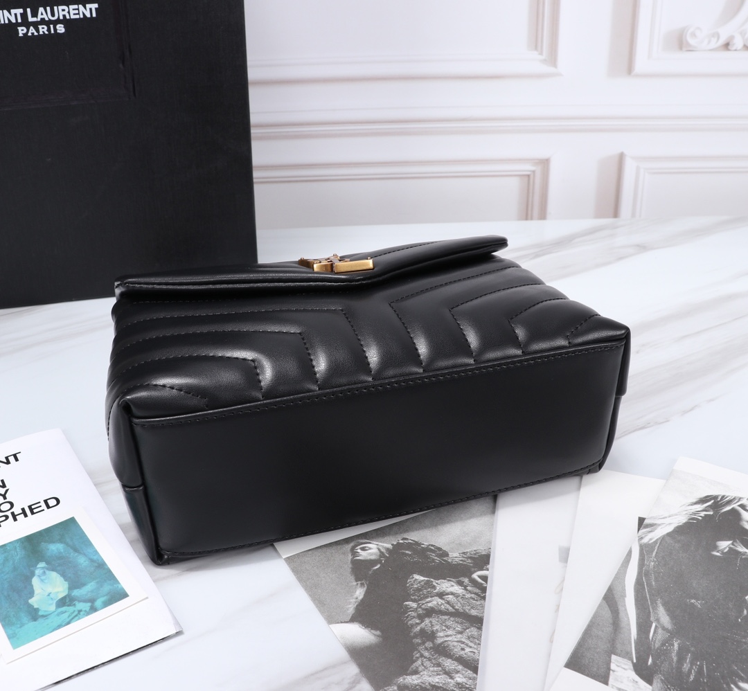Saint Laurent Loulou Small Chain Bag In Matelassã‰ Y Black Gold 23Cm