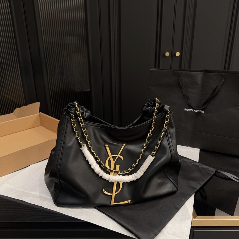 Saint Laurent Chain Hobo Bag Black 30cm