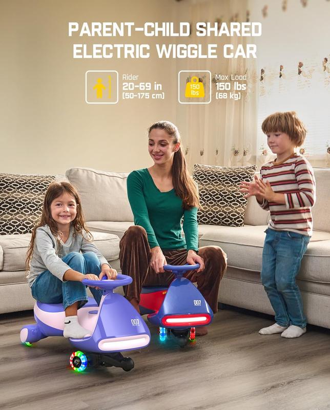 【Regalo  para niños】FanttikRide N7 Pro coche eléctrico 12V, con pedal, batería, CyberWiggle, coche de swing 2 en 1, 2 velocidades, anti vuelco, ruedas intermitentes, Bluetooth, a partir de 3 años, 150 libras,