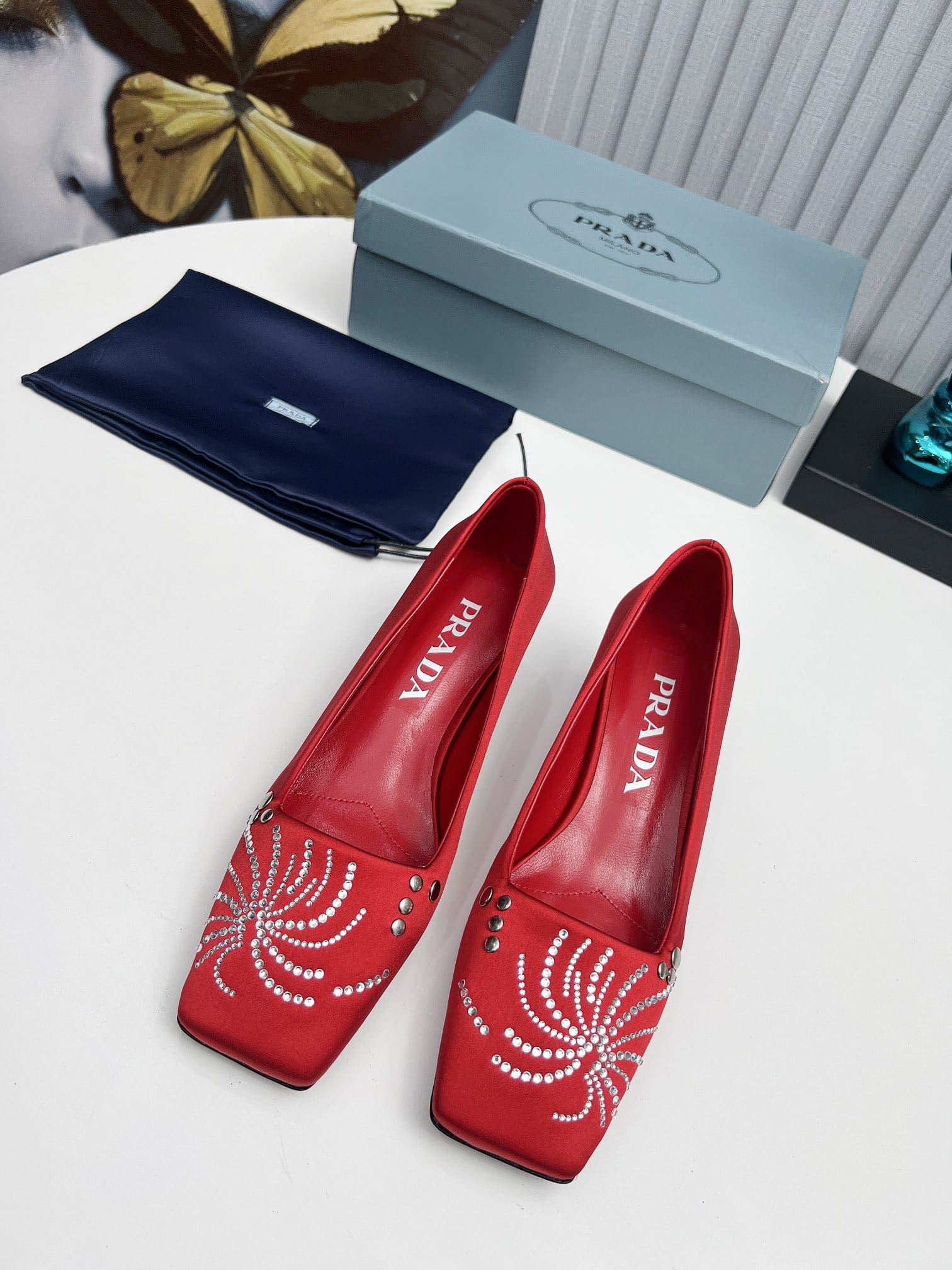 Prada Crystal Pumps Red