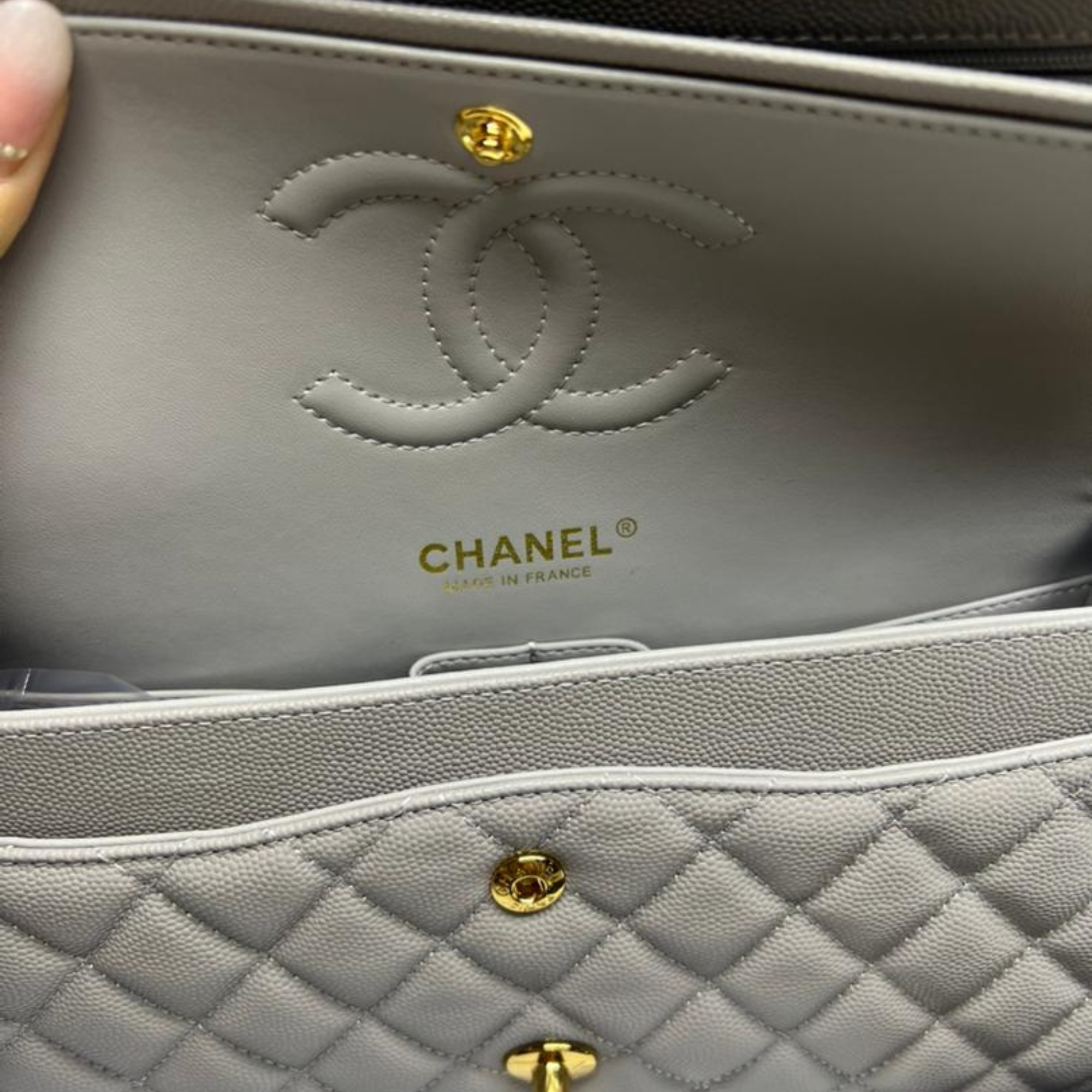 Chanel Classic Flap Bag 25 cm Grey- Gold Tone Hardware A01112