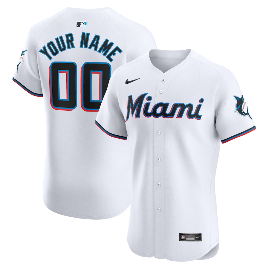 Miami Marlins Home Elite Custom Jersey White