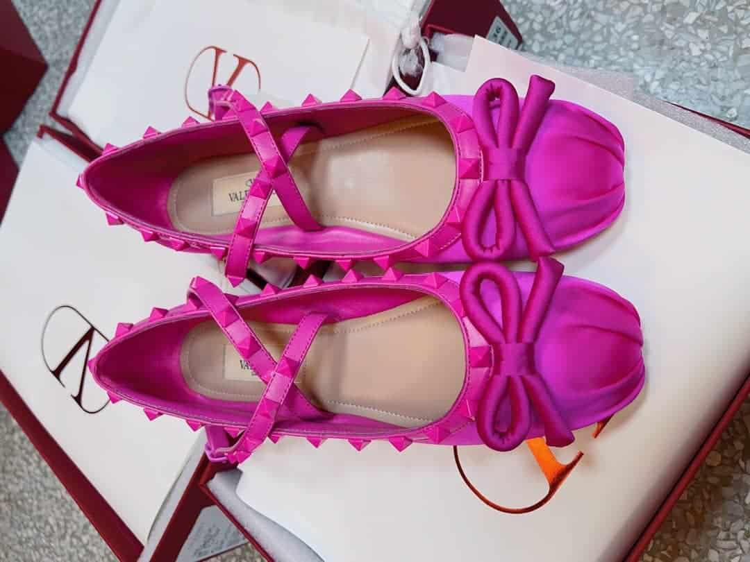 Valentino Garavani Rockstud Satin Ballerinas With Tone On Tone Studs Pink 3W2S0Hb6Mju Uwt