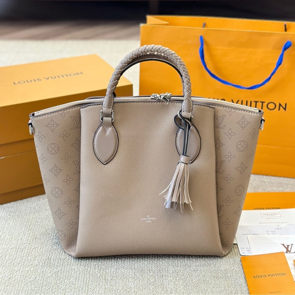 Louis Vuitton Mahina Leather Haumea Bag Beige 30Cm