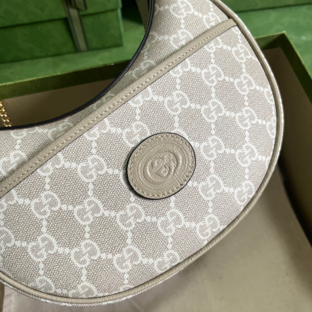 Gucci Half-Moon-Shaped Mini Bag with Interlocking G Oatmeal