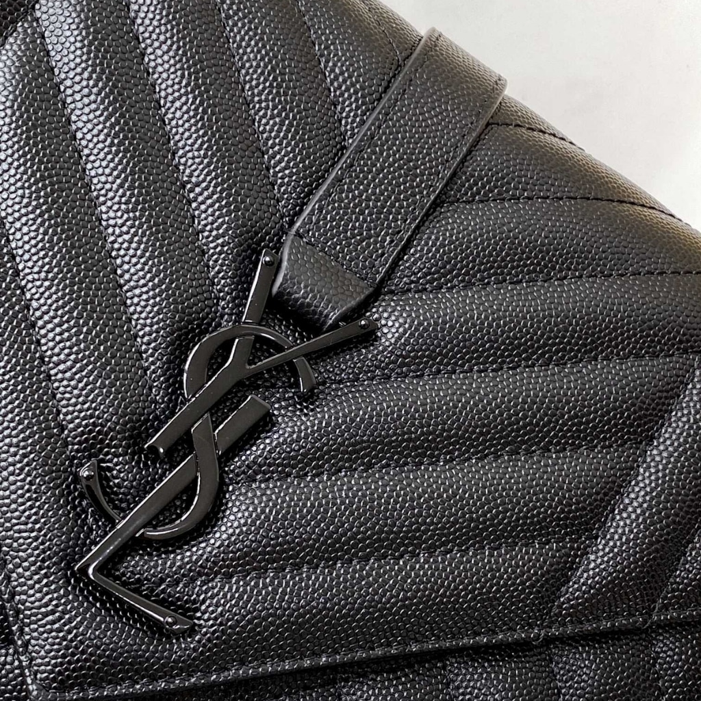 Saint Laurent Envelope Medium In Quilted Grain De Poudre Embossed Leather Black Noir 24cm 600185BOW981000