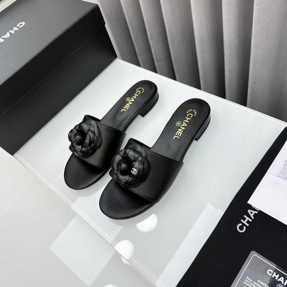 Chanel CC Mules With Camellia In Black G45499 X01000 94305