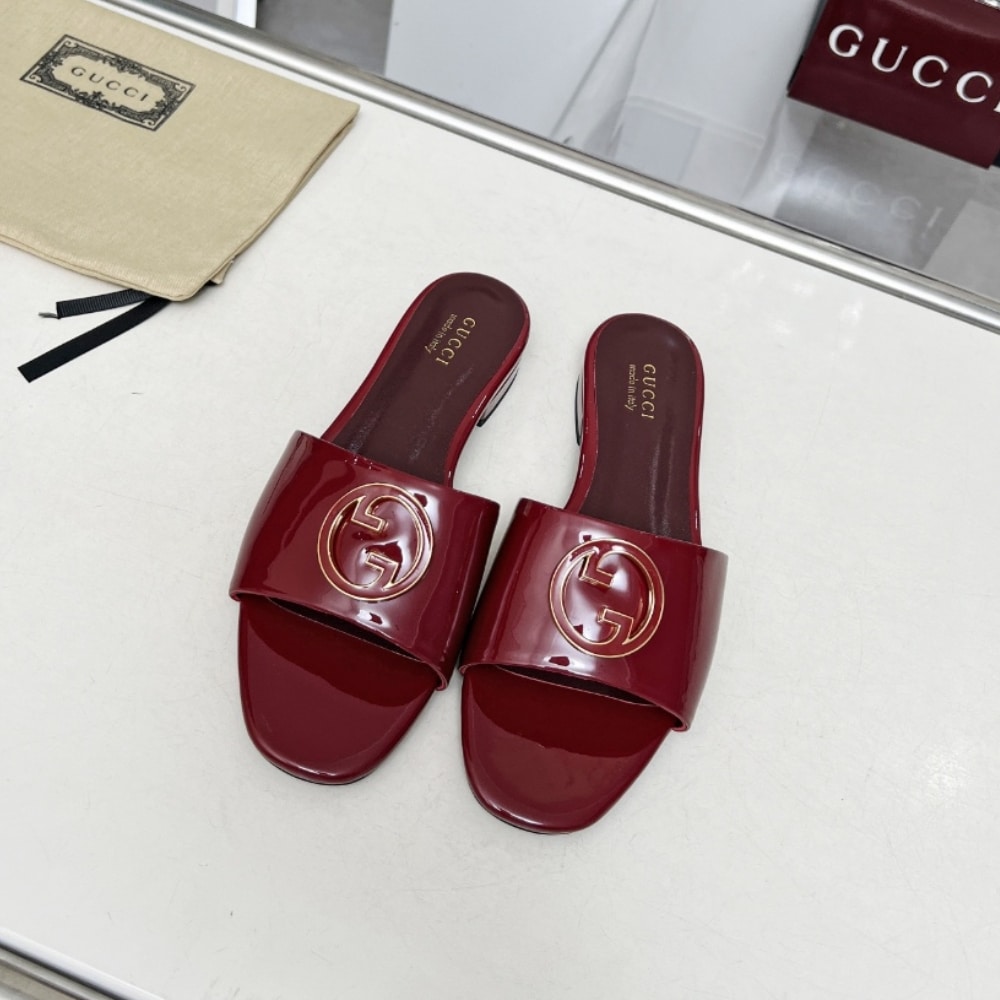 Gucci Women Round Interlocking G Sandal In Burgundy 820860 Bnc00 6207
