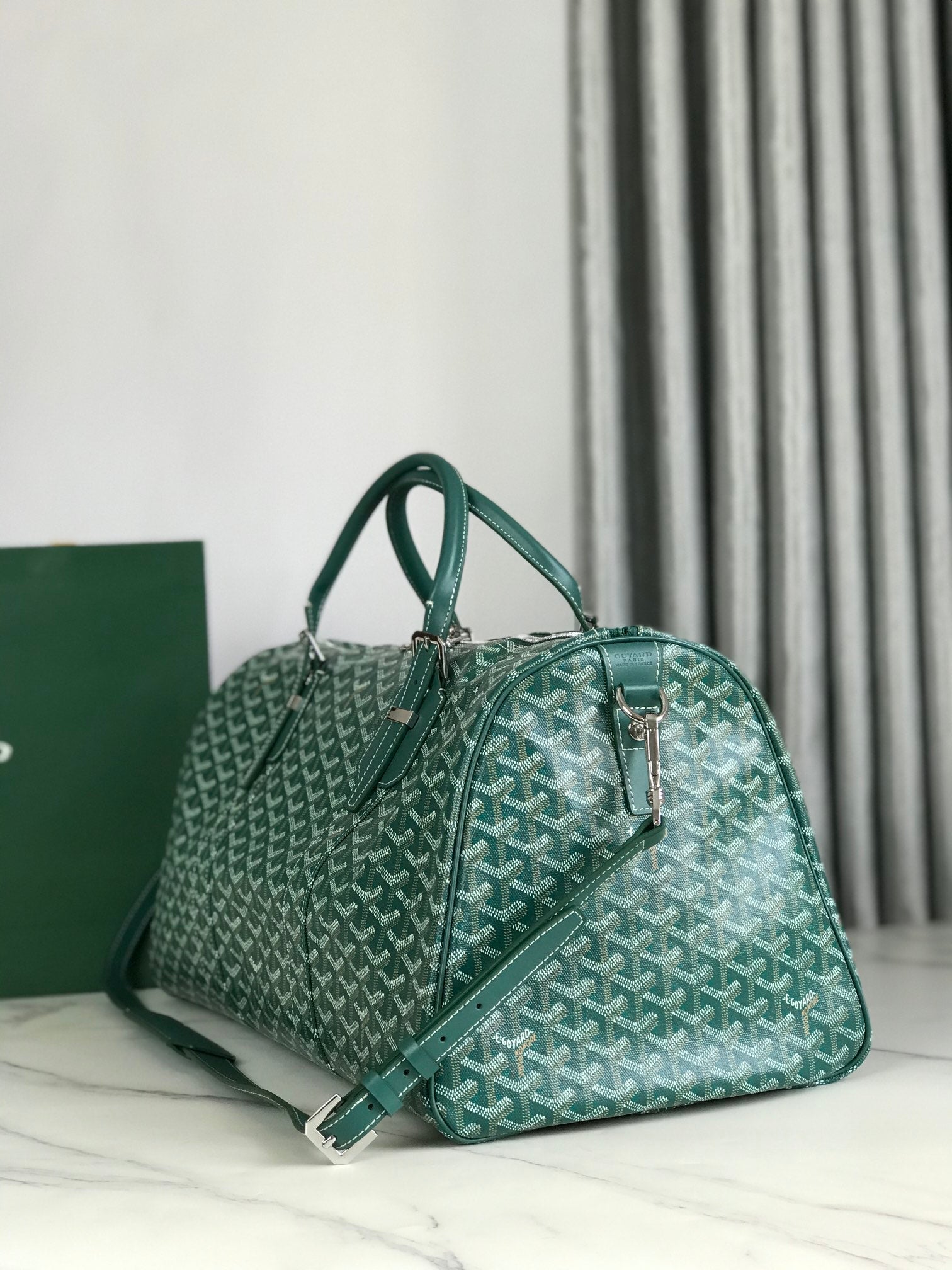 Goyard Boston 50cm Bag Green Goyardine Canvas And Calfskin Trim