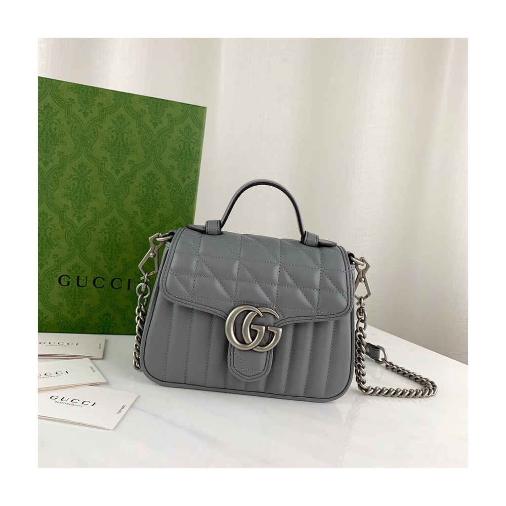 Gucci GG Marmont Grey Matelasse Leather Mini Top Handle Bag