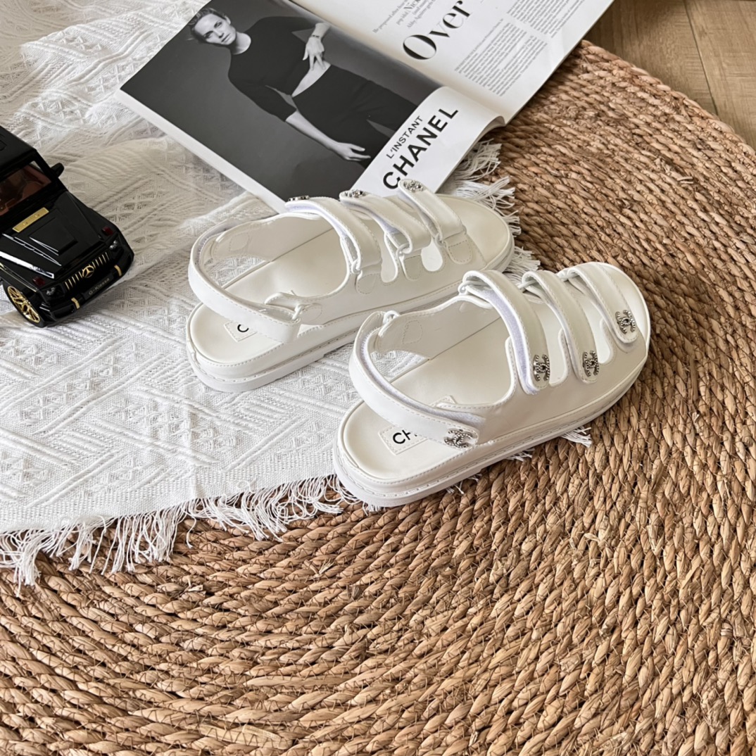 Chanel Triple Velcro Strap Sandals White G45628