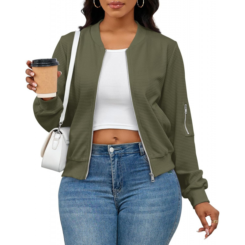 Women Casual Full Zip Up Comfy Loose Long