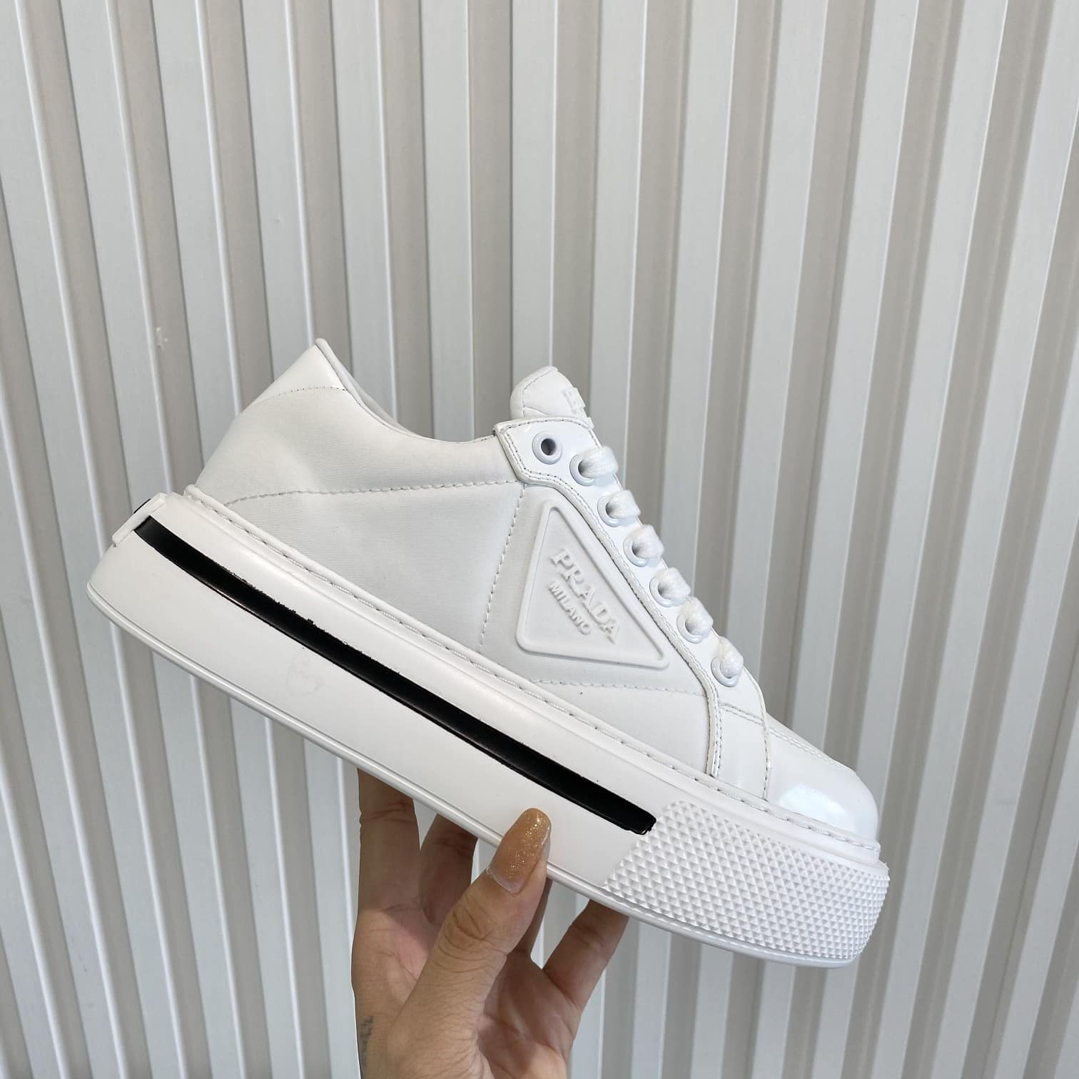 Prada Macro Re-Nylon And Brushed Leather Sneakers White 2Eg3763Lf5F0009