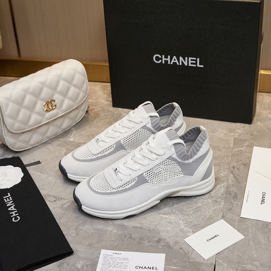 Chanel Cruise Sock Sneakers White Gray