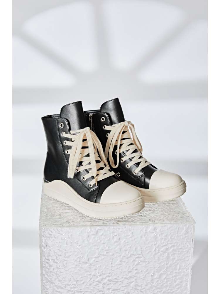 Plain Color Seam Line PU High Top Shoes