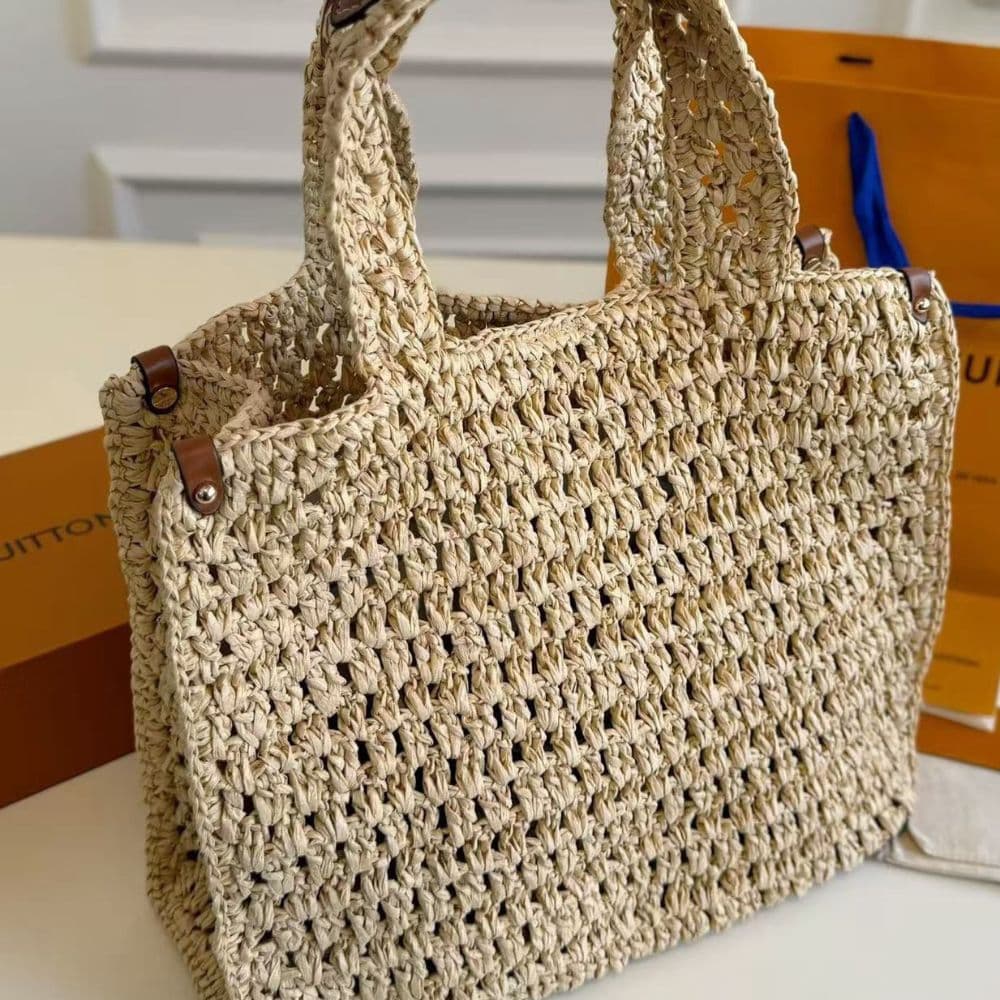 Louis Vuitton Onthego MM Natural Raffia Tan 37Cm M24723