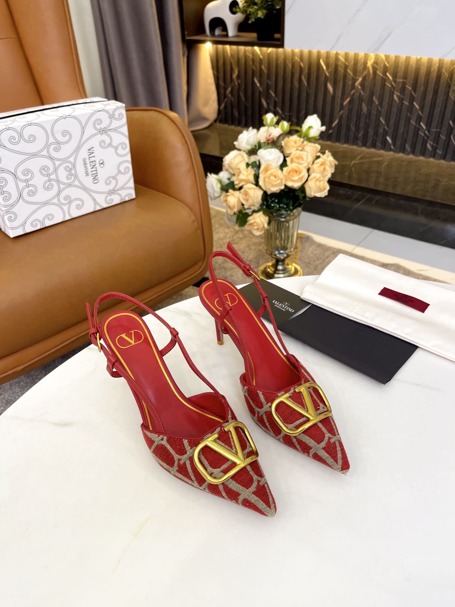 Valentino Garavani VLogo Signature Slingback Pump In Toile Iconographe Red