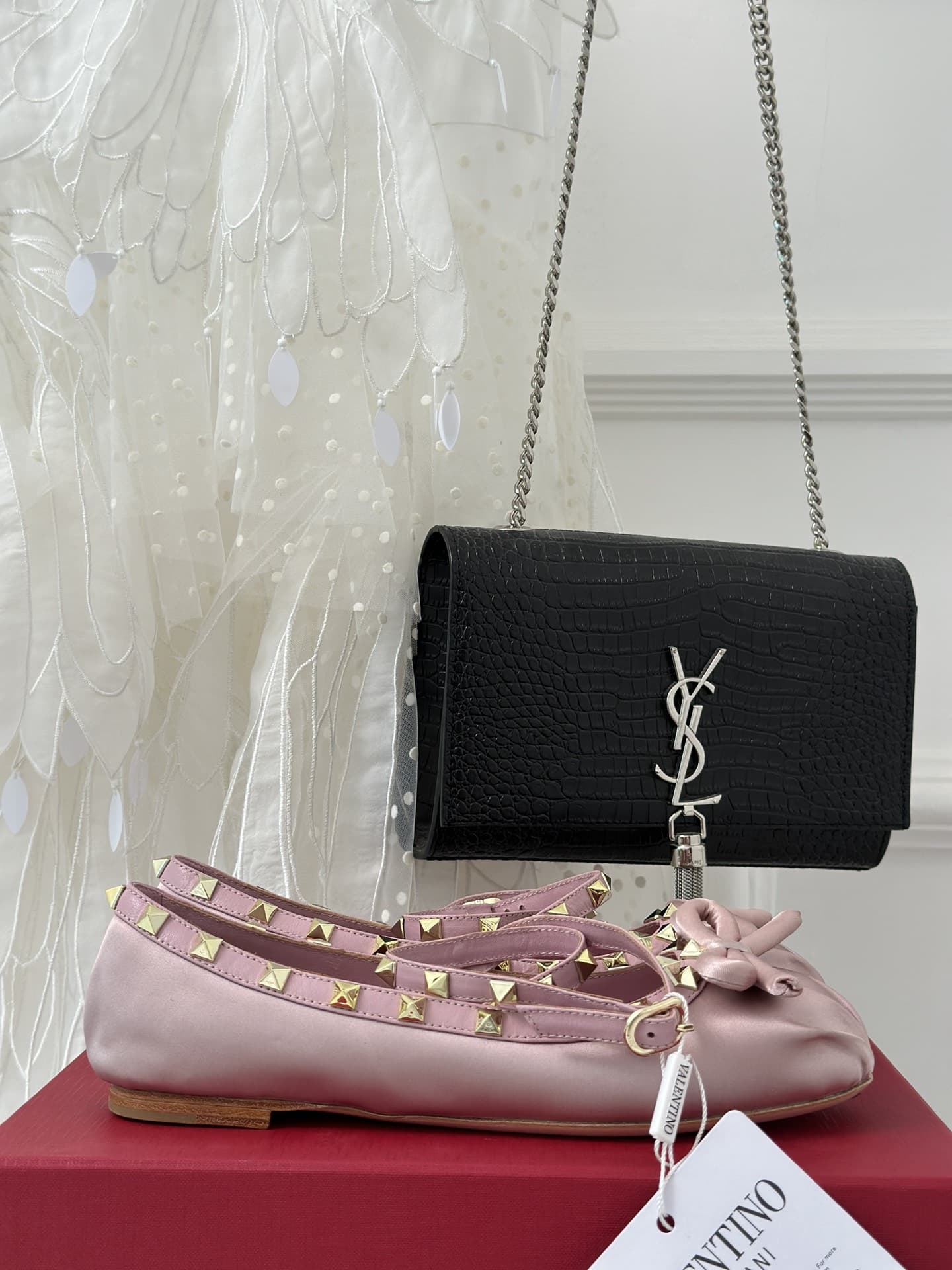 Valentino Garavani Rockstud Satin Ballerina Water Lilac 3W2S0Hb6Swh 6E0