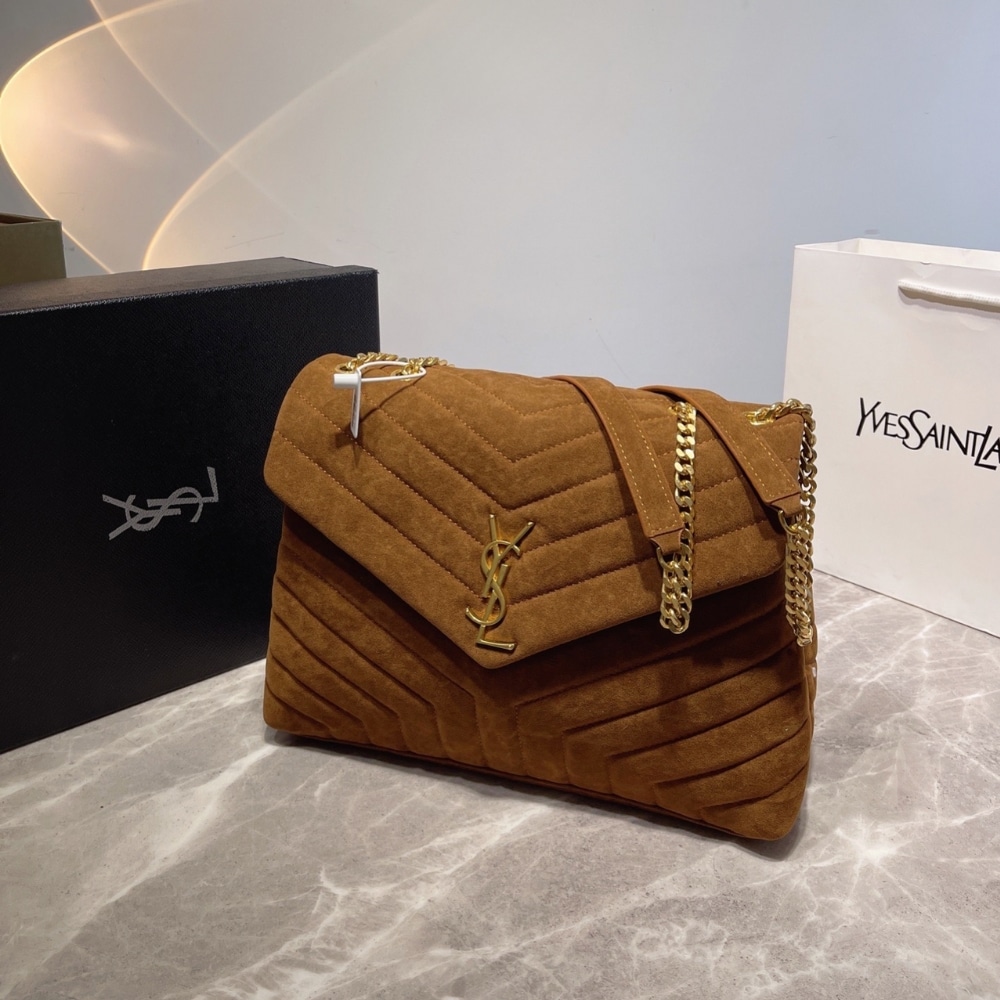 Saint Laurent Cinnamon Loulou Large Chain Bag In Suede Brown 31Cm