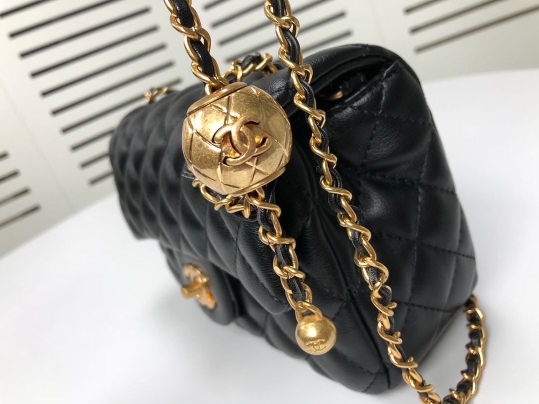 Chanel Flap Bag Mini Cc Rectangular Pearl Crush Gold Black 20Cm As1787 B18602 94305