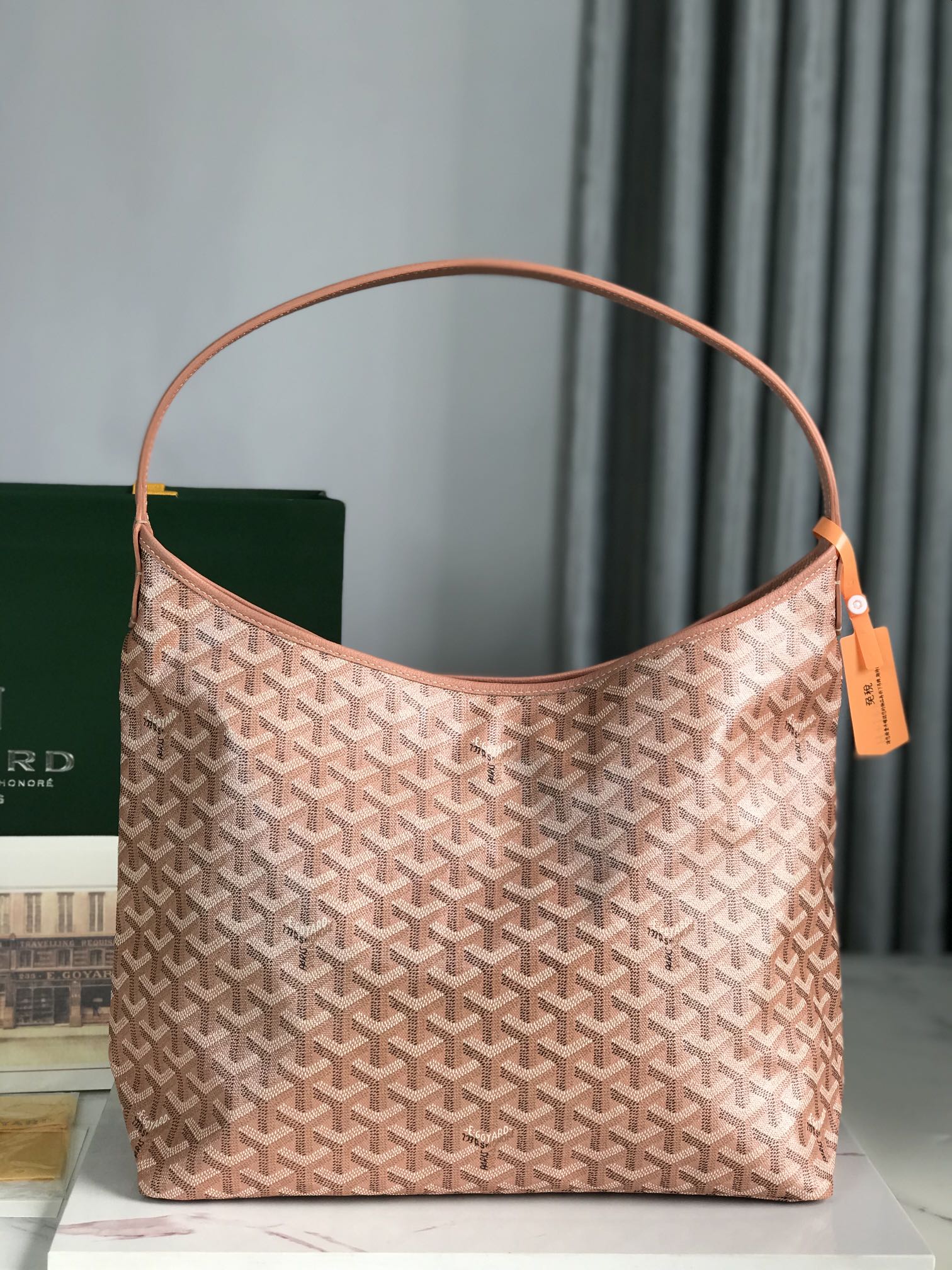 Goyard Bohème Hobo Bag 42Cm Pink Canvas Chevroches Calfskin
