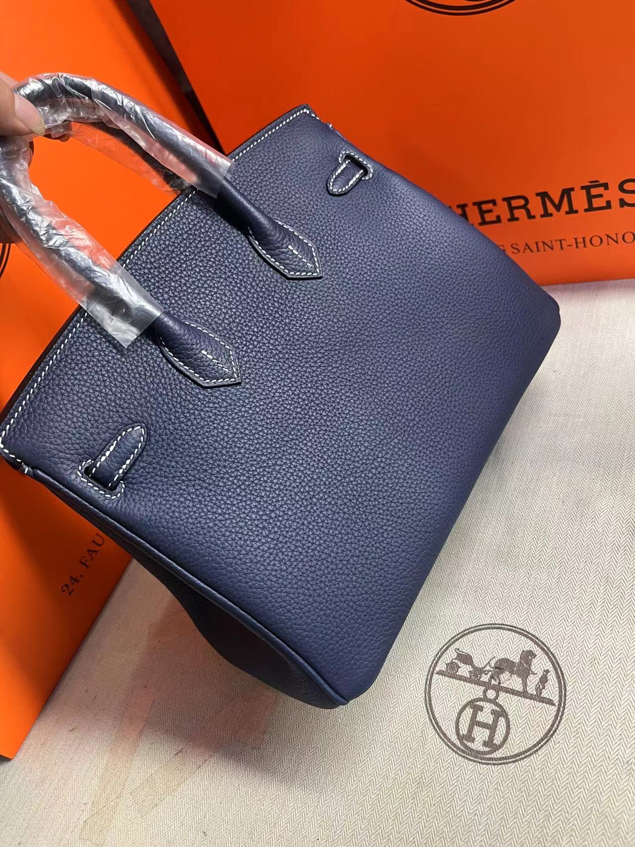 Hermes Birkin 25Cm Navy Blue Togo Leather Silver Hardware