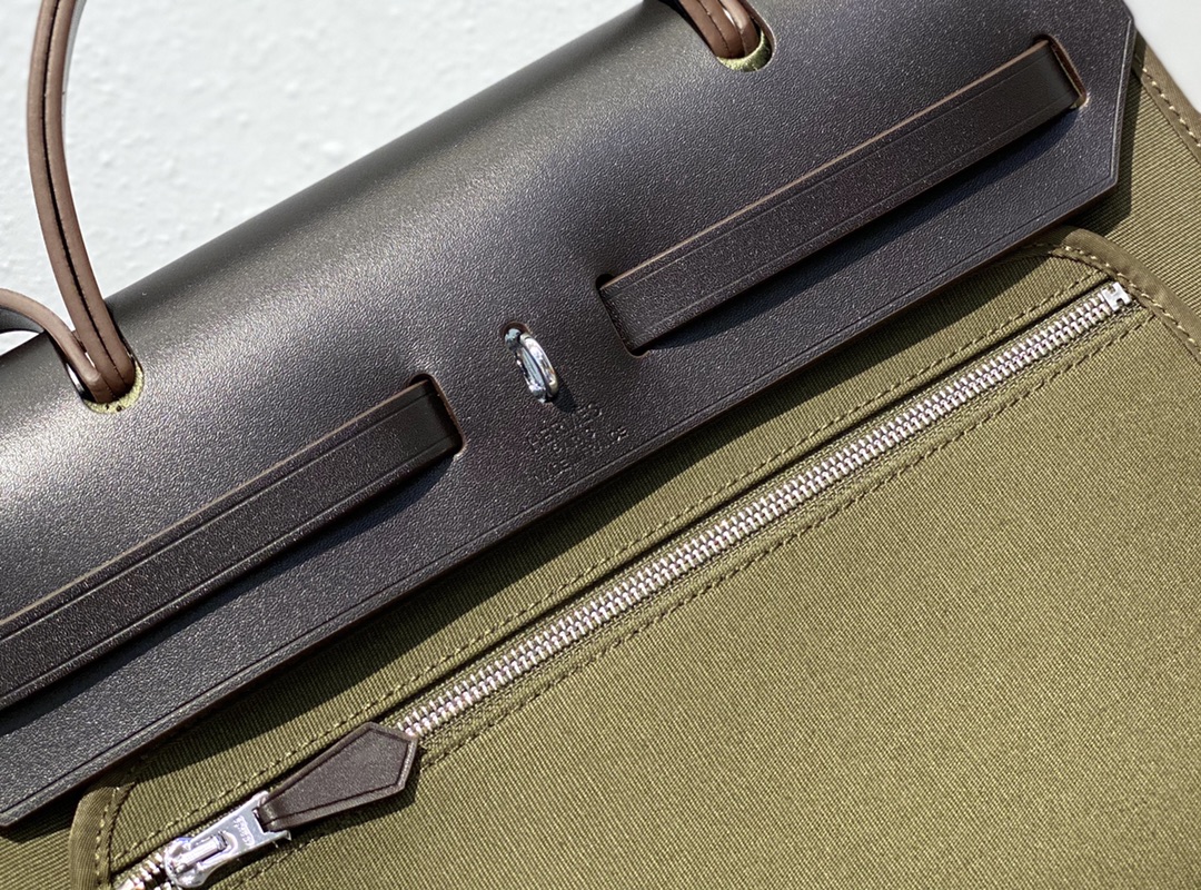Hermes Herbag Zip 31 Bag Palladium Hardware Khaki 31Cm