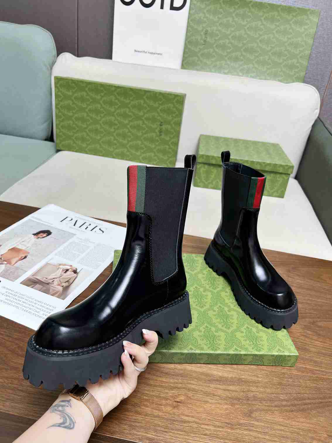 Gucci Women’s Boot With Web Anand Leather Black