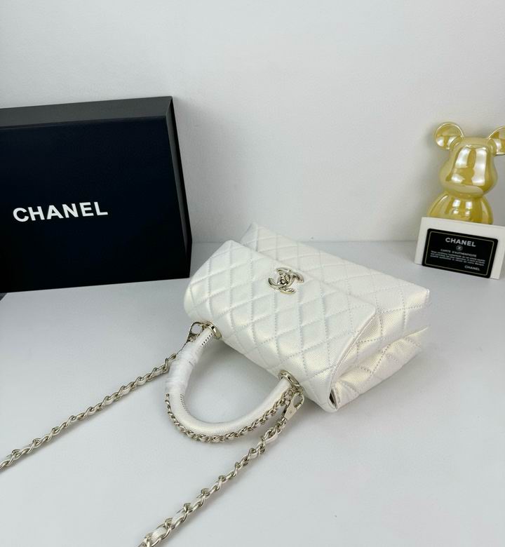 Chanel Coco Classic Flap Bag 24cm/9.4in Caviar Leather Silver Hardware – White.