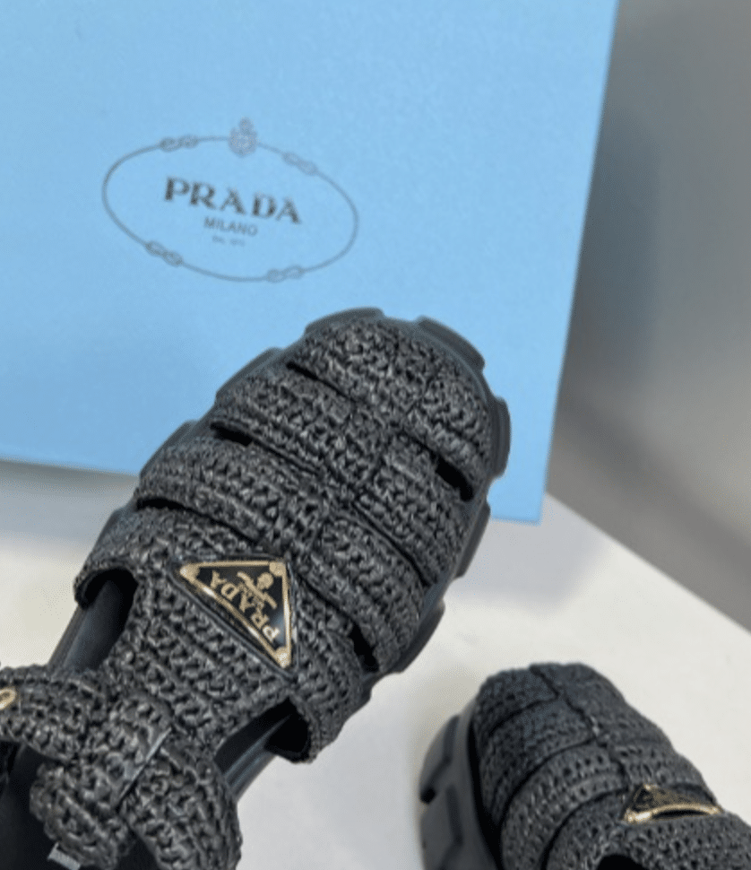 Prada Monolith Crochet Sandals Black