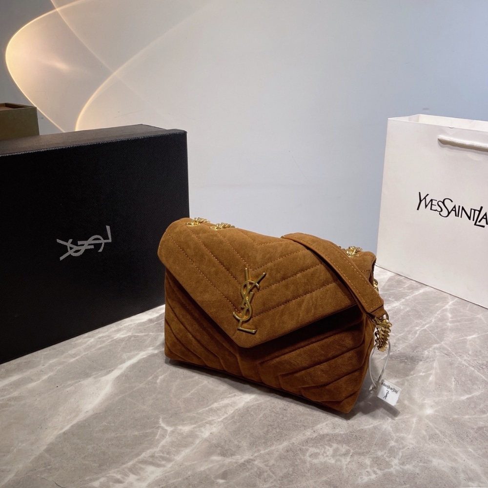 Saint Laurent Cinnamon Loulou Medium Chain Bag In Suede Brown 23Cm